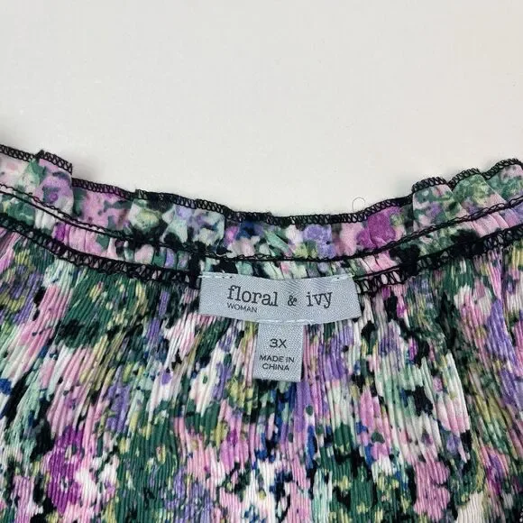 Floral & Ivy Top Size 3X Colorful Boho Peasant Cottagecore Long Sleeve Blouse - Picture 4 of 11